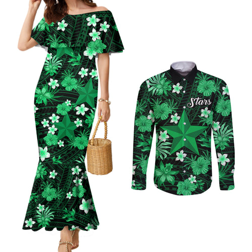 australian-stars-cricket-couples-matching-mermaid-dress-and-long-sleeve-button-shirts-baeuty-pacific-hibiscus-and-polynesian-pattern