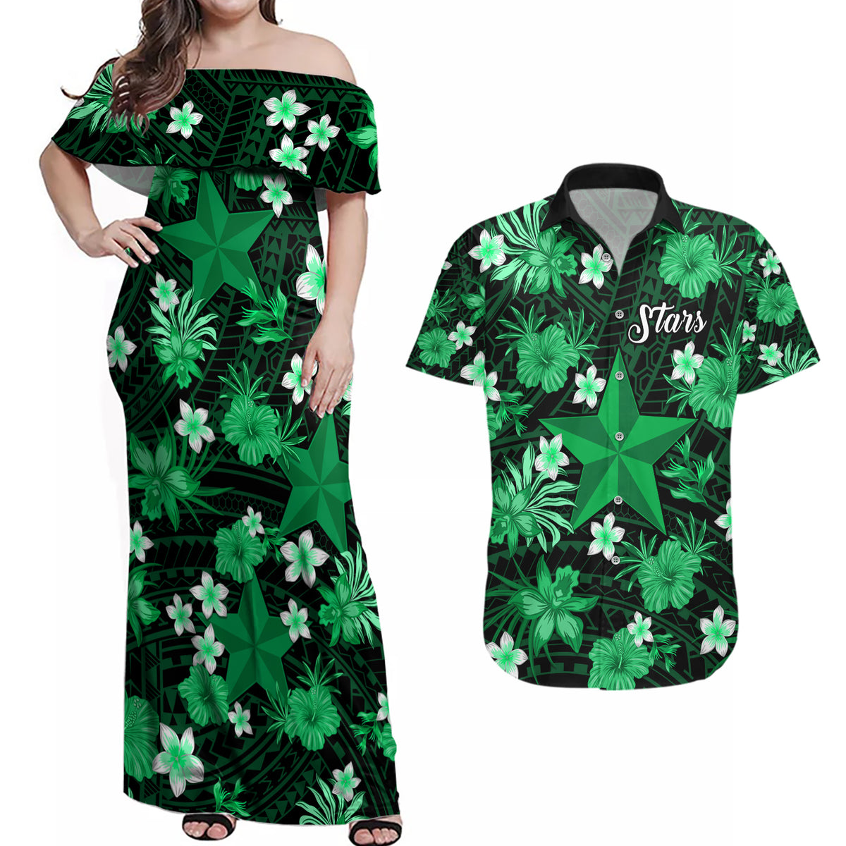 australian-stars-cricket-couples-matching-off-shoulder-maxi-dress-and-hawaiian-shirt-baeuty-pacific-hibiscus-and-polynesian-pattern