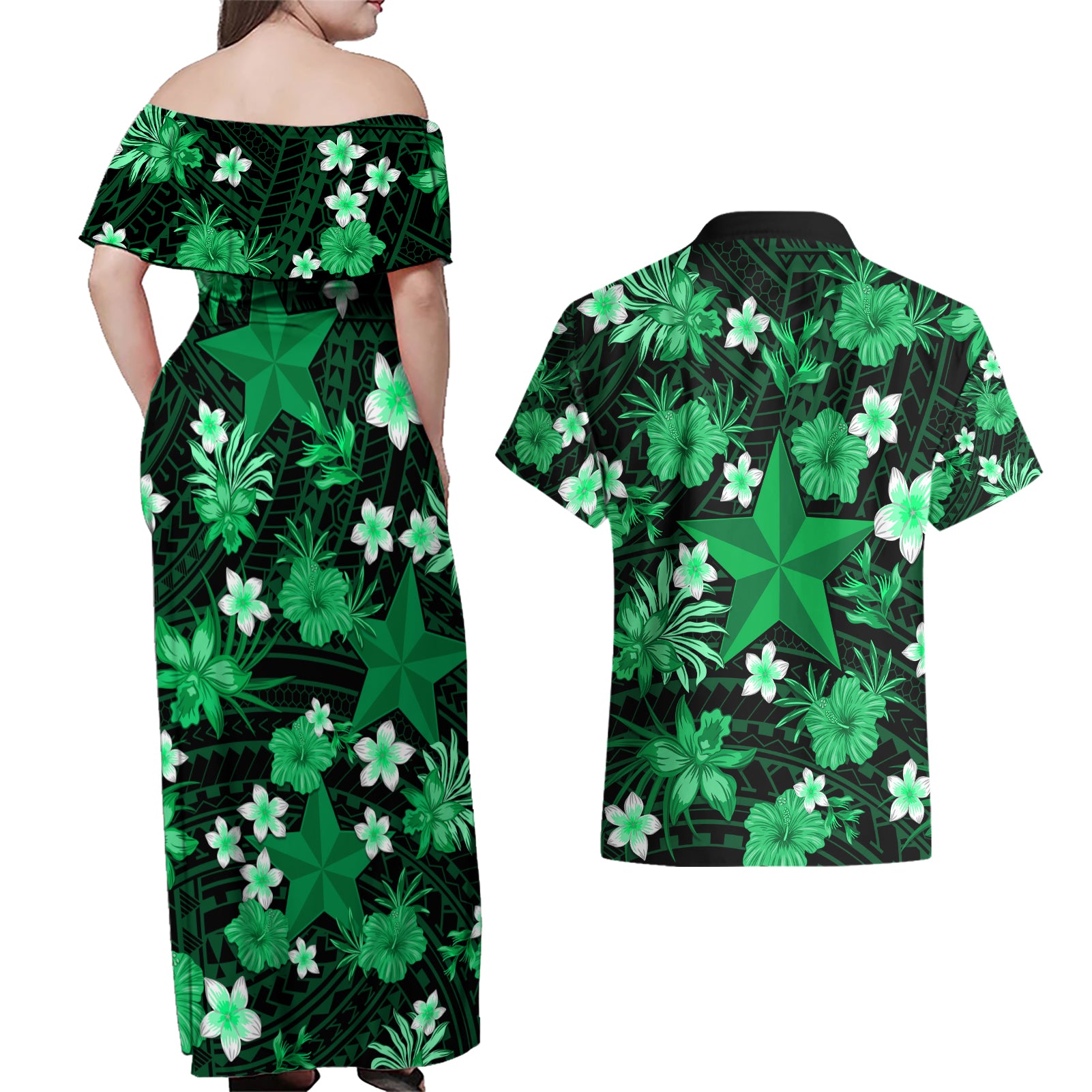 australian-stars-cricket-couples-matching-off-shoulder-maxi-dress-and-hawaiian-shirt-baeuty-pacific-hibiscus-and-polynesian-pattern