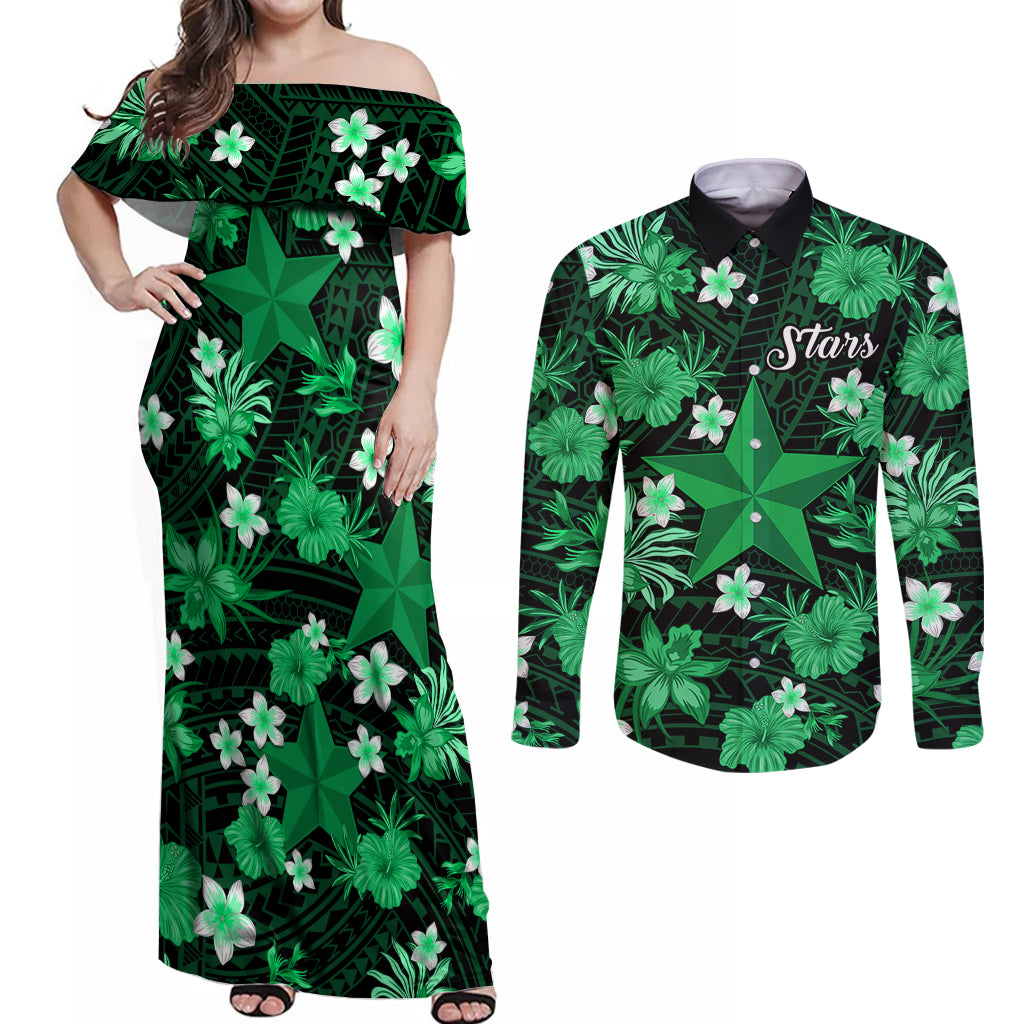 australian-stars-cricket-couples-matching-off-shoulder-maxi-dress-and-long-sleeve-button-shirts-baeuty-pacific-hibiscus-and-polynesian-pattern