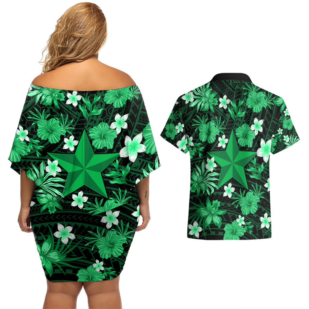 australian-stars-cricket-couples-matching-off-shoulder-short-dress-and-hawaiian-shirt-baeuty-pacific-hibiscus-and-polynesian-pattern