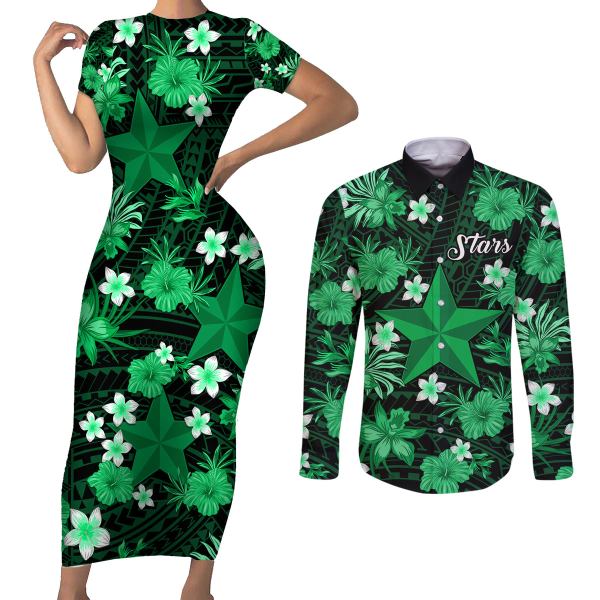 australian-stars-cricket-couples-matching-short-sleeve-bodycon-dress-and-long-sleeve-button-shirts-baeuty-pacific-hibiscus-and-polynesian-pattern
