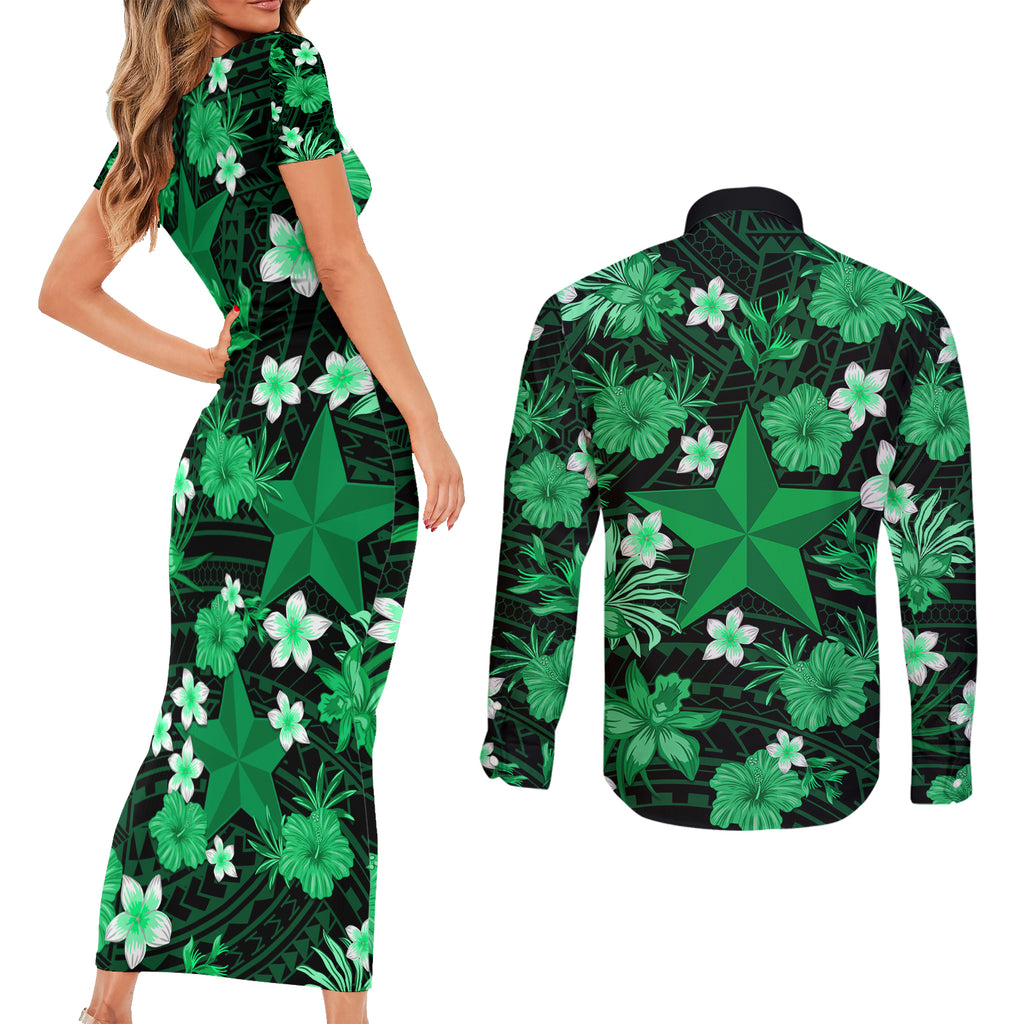 australian-stars-cricket-couples-matching-short-sleeve-bodycon-dress-and-long-sleeve-button-shirts-baeuty-pacific-hibiscus-and-polynesian-pattern
