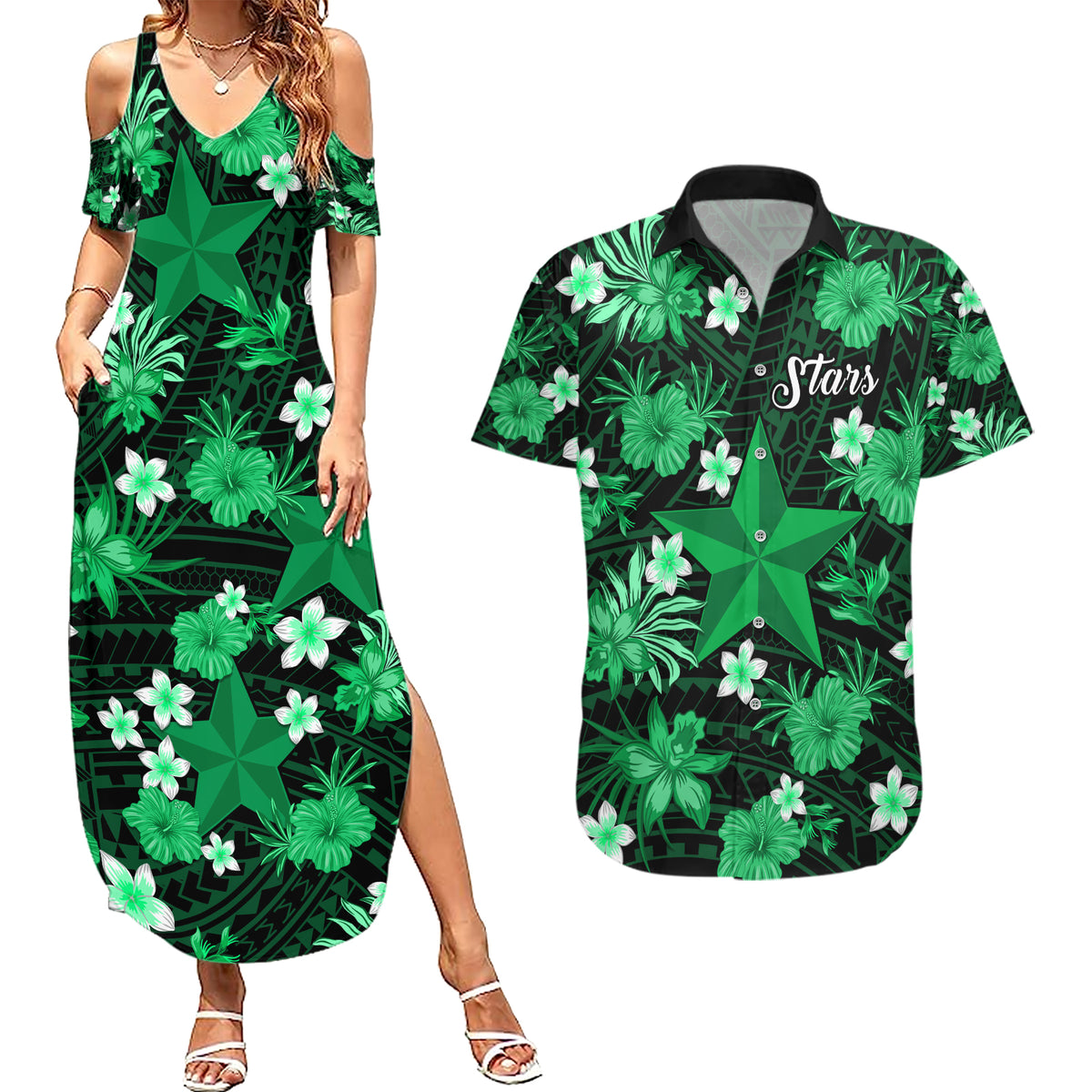 australian-stars-cricket-couples-matching-summer-maxi-dress-and-hawaiian-shirt-baeuty-pacific-hibiscus-and-polynesian-pattern