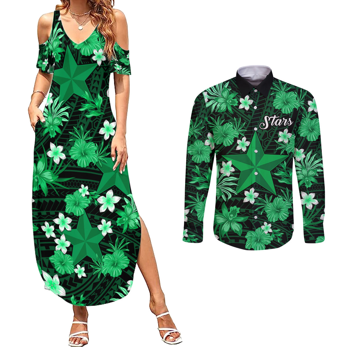 australian-stars-cricket-couples-matching-summer-maxi-dress-and-long-sleeve-button-shirts-baeuty-pacific-hibiscus-and-polynesian-pattern