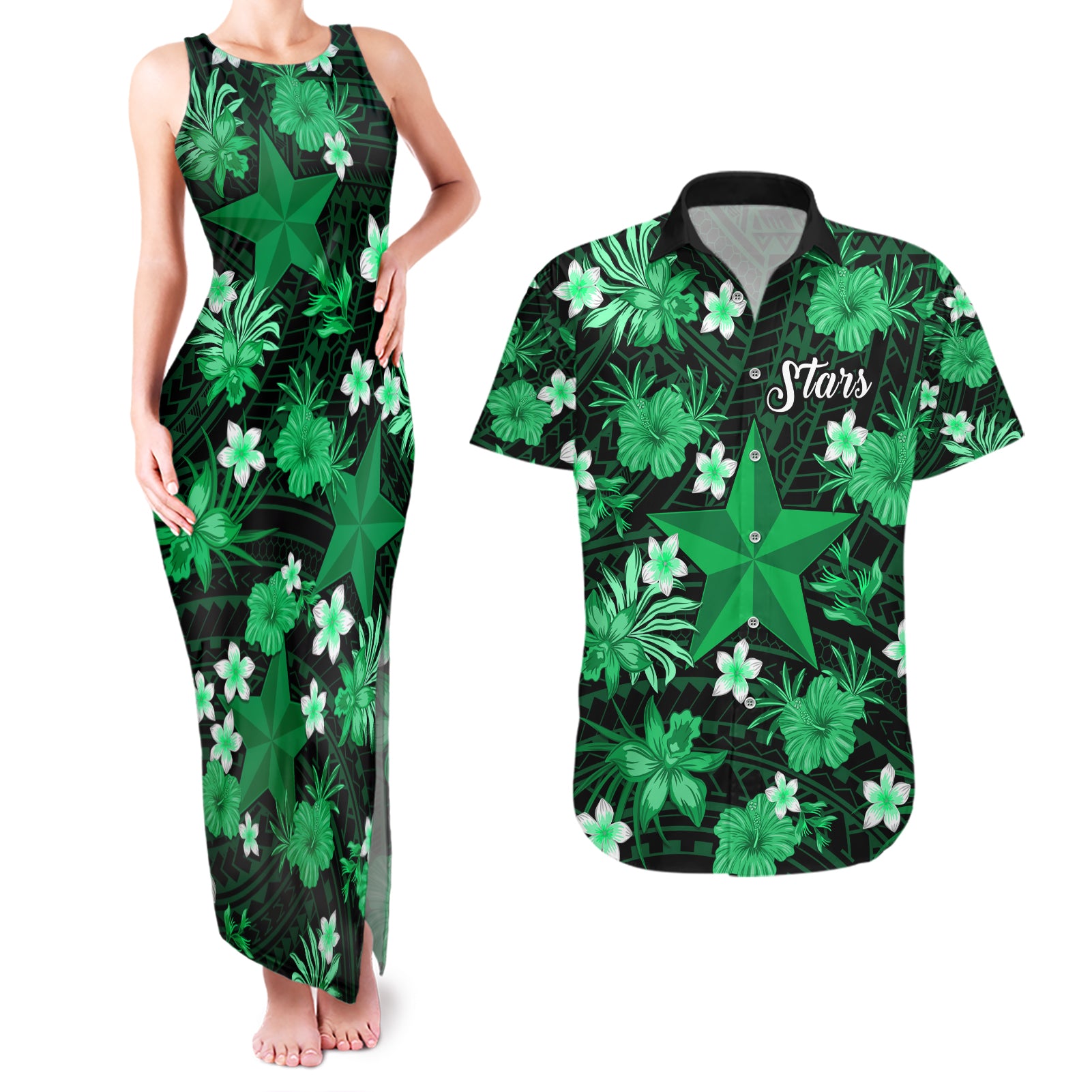 australian-stars-cricket-couples-matching-tank-maxi-dress-and-hawaiian-shirt-baeuty-pacific-hibiscus-and-polynesian-pattern