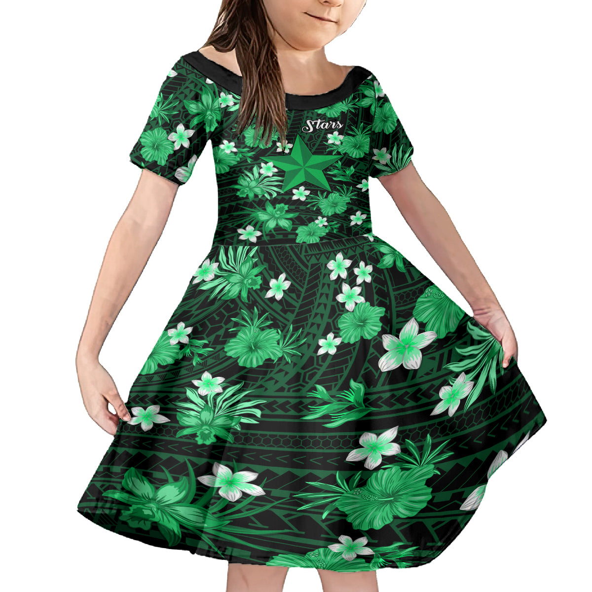 australian-stars-cricket-kid-short-sleeve-dress-baeuty-pacific-hibiscus-and-polynesian-pattern