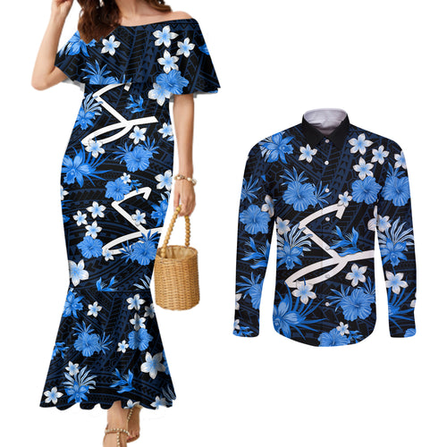australian-strikers-cricket-couples-matching-mermaid-dress-and-long-sleeve-button-shirts-baeuty-pacific-hibiscus-and-polynesian-pattern