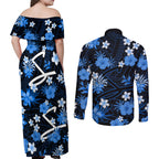 australian-strikers-cricket-couples-matching-off-shoulder-maxi-dress-and-long-sleeve-button-shirts-baeuty-pacific-hibiscus-and-polynesian-pattern