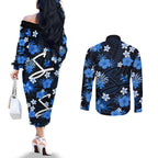australian-strikers-cricket-couples-matching-off-the-shoulder-long-sleeve-dress-and-long-sleeve-button-shirts-baeuty-pacific-hibiscus-and-polynesian-pattern