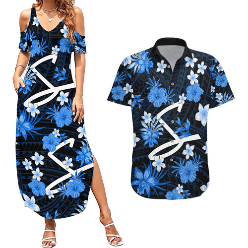 australian-strikers-cricket-couples-matching-summer-maxi-dress-and-hawaiian-shirt-baeuty-pacific-hibiscus-and-polynesian-pattern