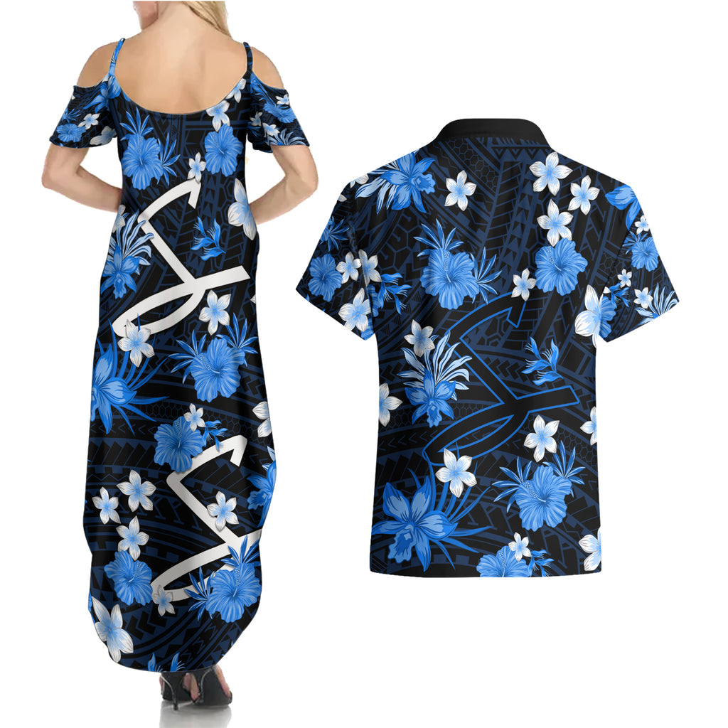 australian-strikers-cricket-couples-matching-summer-maxi-dress-and-hawaiian-shirt-baeuty-pacific-hibiscus-and-polynesian-pattern