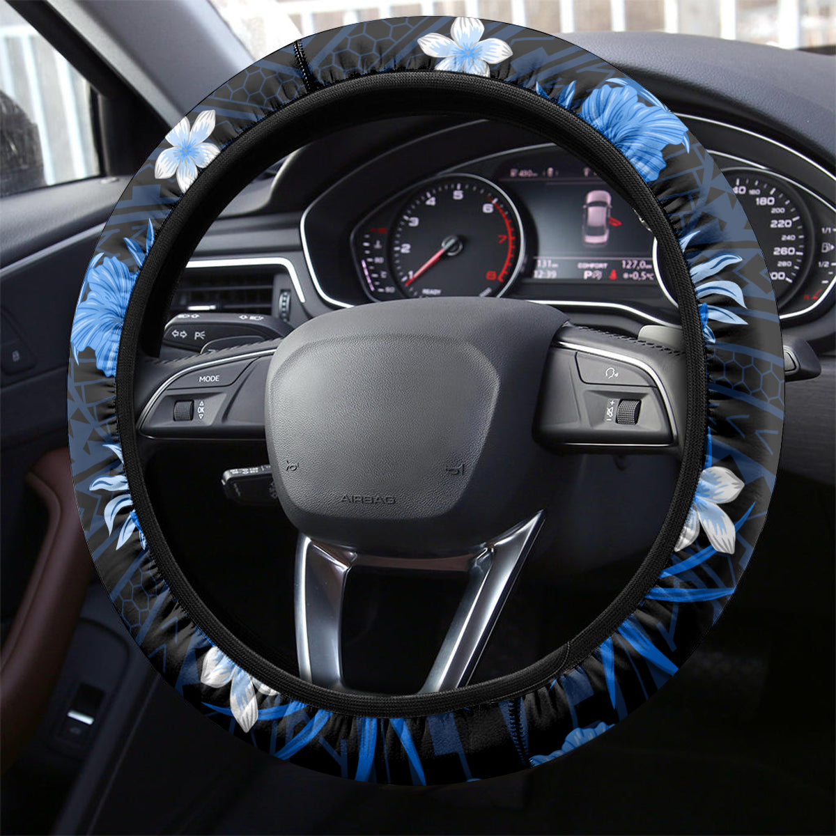 Australian Strikers Cricket Steering Wheel Cover Baeuty Pacific Hibiscus and Polynesian Pattern