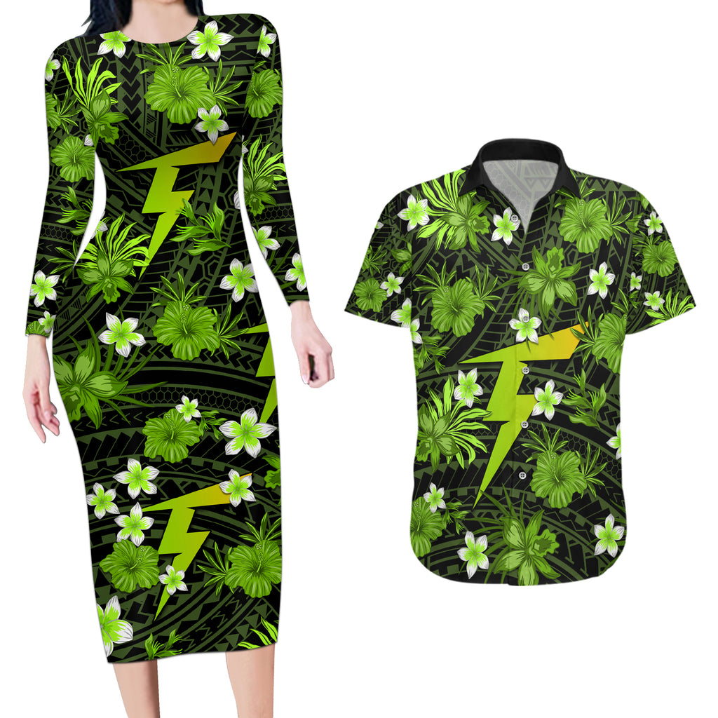 australian-thunder-cricket-couples-matching-long-sleeve-bodycon-dress-and-hawaiian-shirt-baeuty-pacific-hibiscus-and-polynesian-pattern