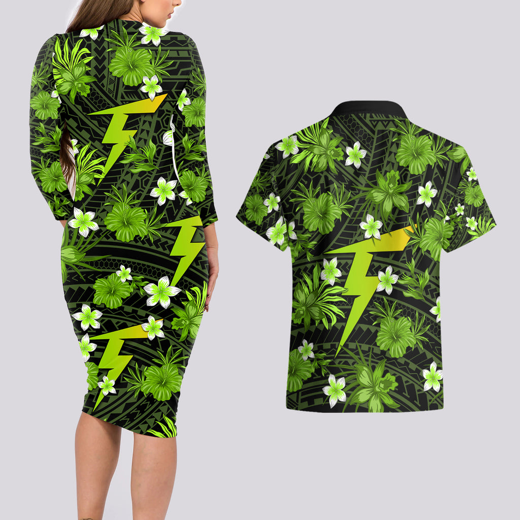 australian-thunder-cricket-couples-matching-long-sleeve-bodycon-dress-and-hawaiian-shirt-baeuty-pacific-hibiscus-and-polynesian-pattern