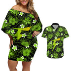 australian-thunder-cricket-couples-matching-off-shoulder-short-dress-and-hawaiian-shirt-baeuty-pacific-hibiscus-and-polynesian-pattern