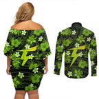 australian-thunder-cricket-couples-matching-off-shoulder-short-dress-and-long-sleeve-button-shirts-baeuty-pacific-hibiscus-and-polynesian-pattern
