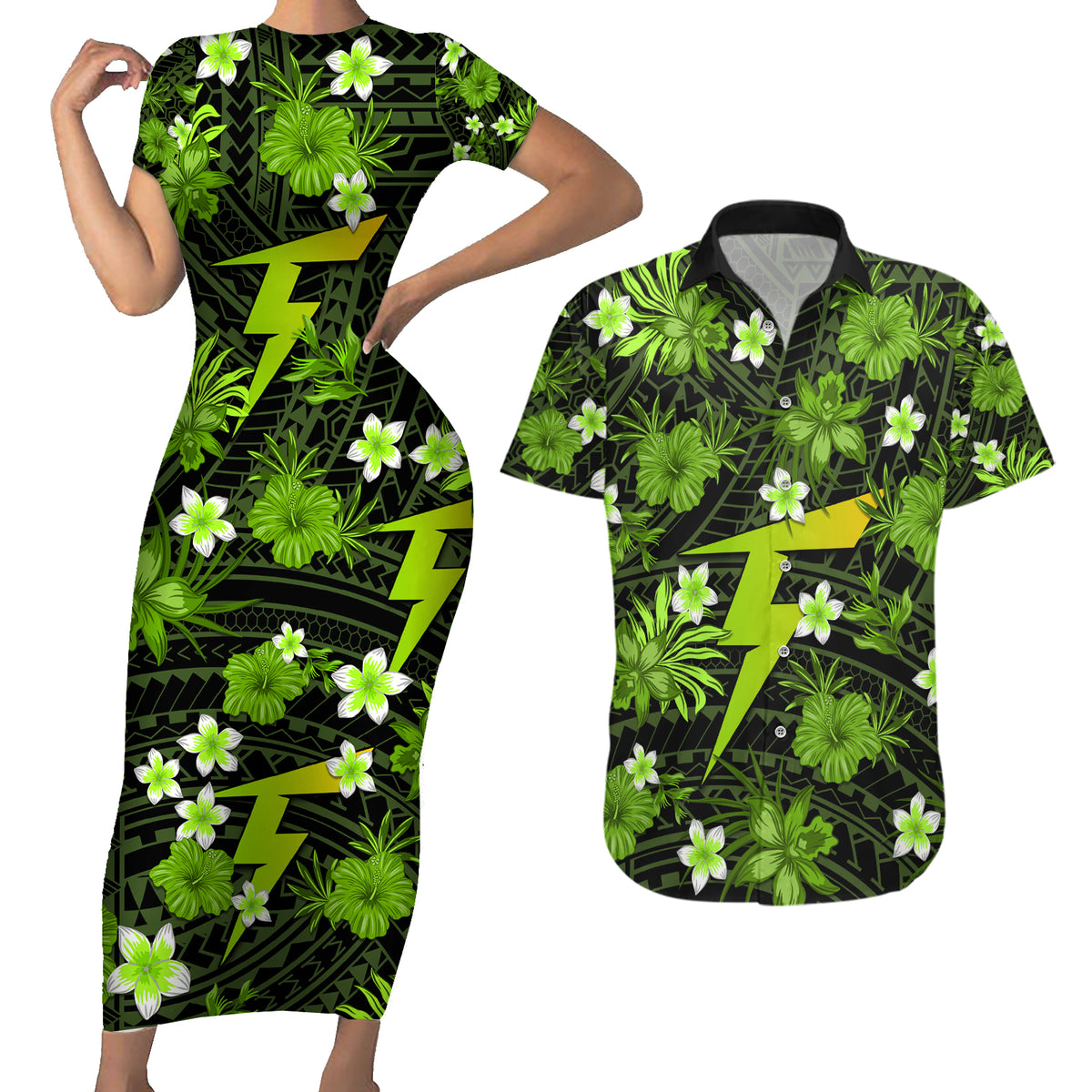australian-thunder-cricket-couples-matching-short-sleeve-bodycon-dress-and-hawaiian-shirt-baeuty-pacific-hibiscus-and-polynesian-pattern