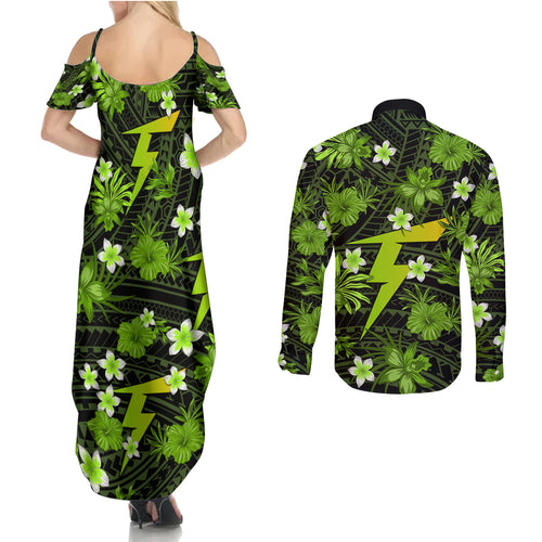 australian-thunder-cricket-couples-matching-summer-maxi-dress-and-long-sleeve-button-shirts-baeuty-pacific-hibiscus-and-polynesian-pattern