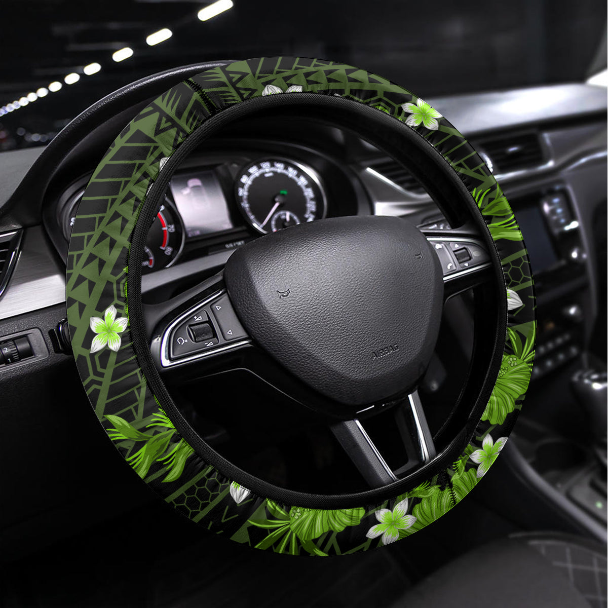 Australian Thunder Cricket Steering Wheel Cover Baeuty Pacific Hibiscus and Polynesian Pattern