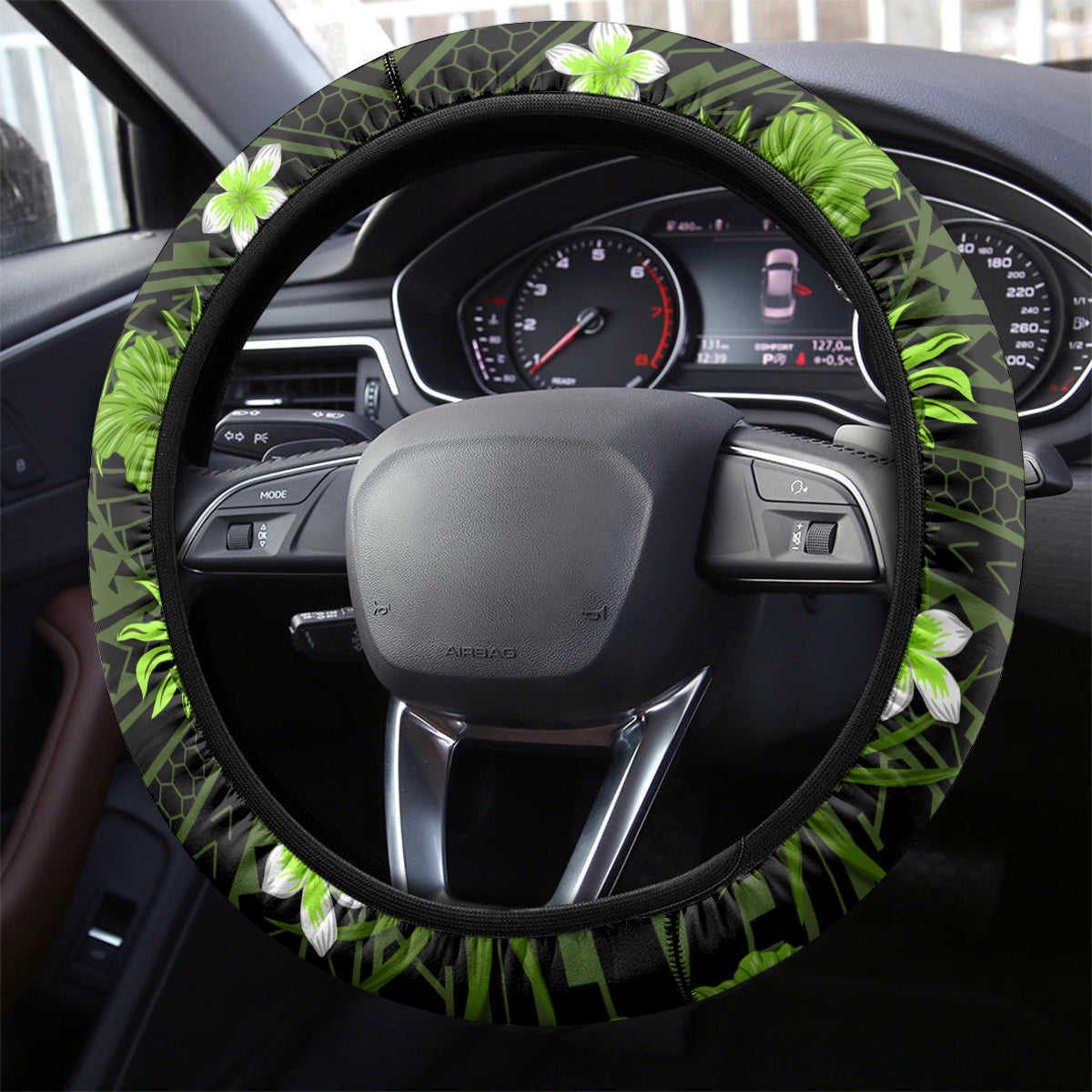 Australian Thunder Cricket Steering Wheel Cover Baeuty Pacific Hibiscus and Polynesian Pattern