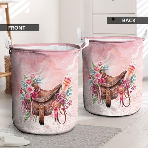 Melbourne Horse Floral Saddle Laundry Basket Pink Rose With Waxflower Flowers