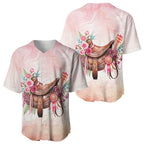 Melbourne Horse Floral Saddle Baseball Jersey Pink Rose With Waxflower Flowers