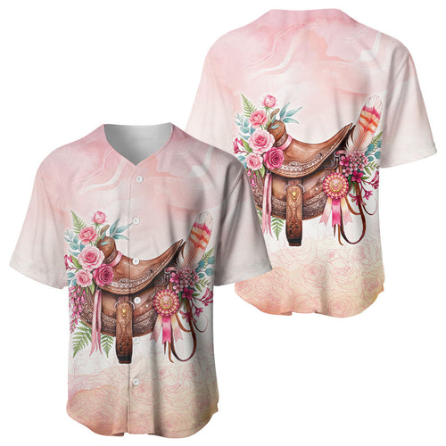 Melbourne Horse Floral Saddle Baseball Jersey Pink Rose With Waxflower Flowers