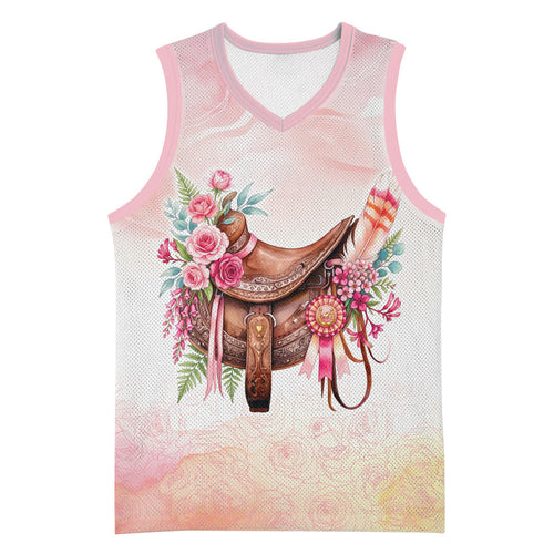 Melbourne Horse Floral Saddle Basketball Jersey Pink Rose With Waxflower Flowers