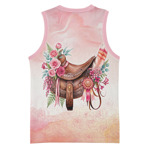 Melbourne Horse Floral Saddle Basketball Jersey Pink Rose With Waxflower Flowers