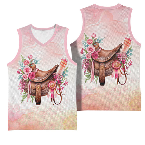 Melbourne Horse Floral Saddle Basketball Jersey Pink Rose With Waxflower Flowers