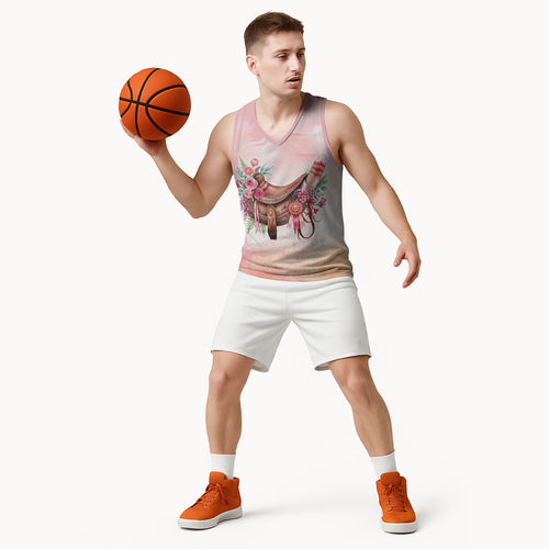 Melbourne Horse Floral Saddle Basketball Jersey Pink Rose With Waxflower Flowers