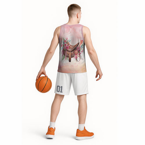 Melbourne Horse Floral Saddle Basketball Jersey Pink Rose With Waxflower Flowers