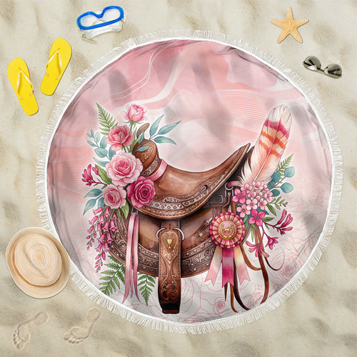 Melbourne Horse Floral Saddle Beach Blanket Pink Rose With Waxflower Flowers