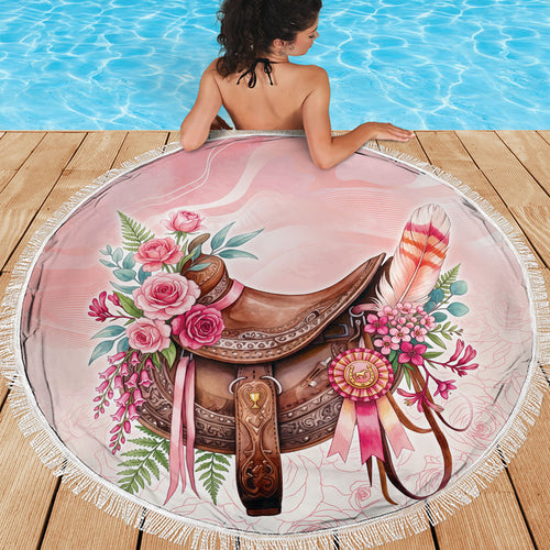 Melbourne Horse Floral Saddle Beach Blanket Pink Rose With Waxflower Flowers