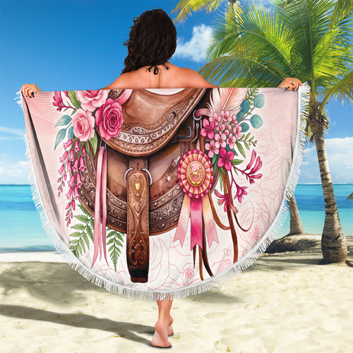 Melbourne Horse Floral Saddle Beach Blanket Pink Rose With Waxflower Flowers