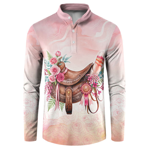 Melbourne Horse Floral Saddle Button Sweatshirt Pink Rose With Waxflower Flowers