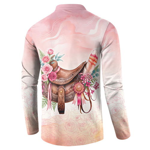 Melbourne Horse Floral Saddle Button Sweatshirt Pink Rose With Waxflower Flowers