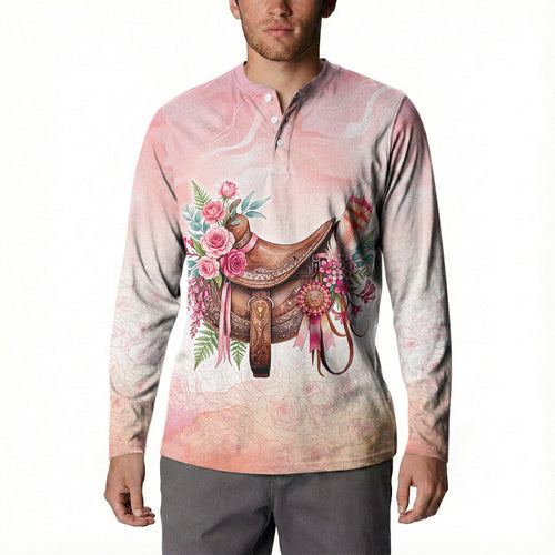 Melbourne Horse Floral Saddle Button Sweatshirt Pink Rose With Waxflower Flowers
