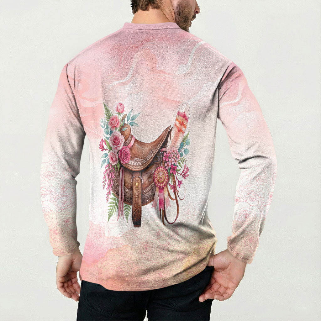 Melbourne Horse Floral Saddle Button Sweatshirt Pink Rose With Waxflower Flowers