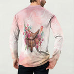 Melbourne Horse Floral Saddle Button Sweatshirt Pink Rose With Waxflower Flowers