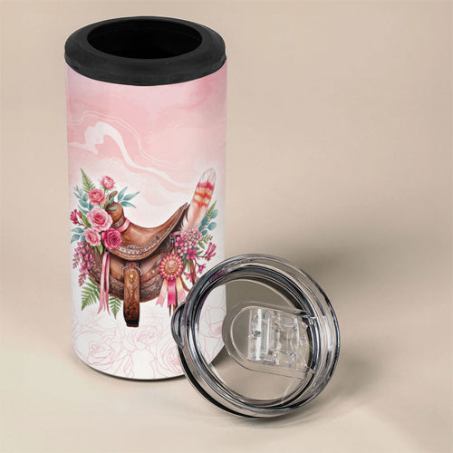 Melbourne Horse Floral Saddle 4 in 1 Can Cooler Tumbler Pink Rose With Waxflower Flowers