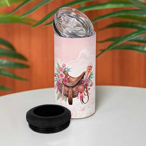 Melbourne Horse Floral Saddle 4 in 1 Can Cooler Tumbler Pink Rose With Waxflower Flowers