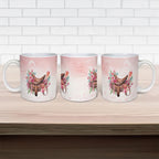 Melbourne Horse Floral Saddle Ceramic Mug Pink Rose With Waxflower Flowers