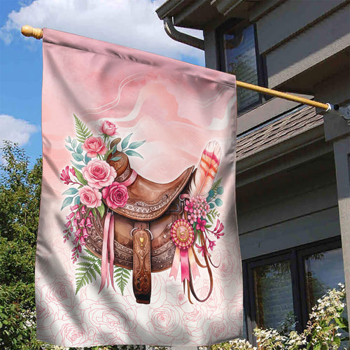 Melbourne Horse Floral Saddle Garden Flag Pink Rose With Waxflower Flowers