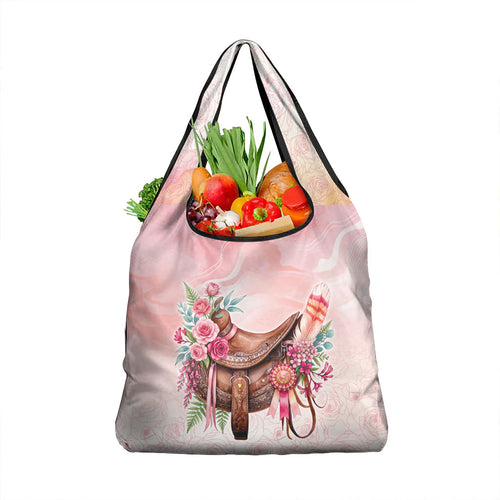 Melbourne Horse Floral Saddle Grocery Bag Pink Rose With Waxflower Flowers