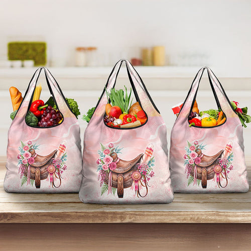Melbourne Horse Floral Saddle Grocery Bag Pink Rose With Waxflower Flowers