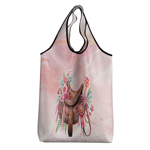 Melbourne Horse Floral Saddle Grocery Bag Pink Rose With Waxflower Flowers