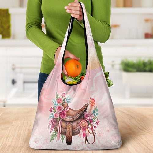 Melbourne Horse Floral Saddle Grocery Bag Pink Rose With Waxflower Flowers