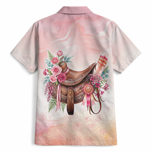 Melbourne Horse Floral Saddle Hawaiian Shirt Pink Rose With Waxflower Flowers